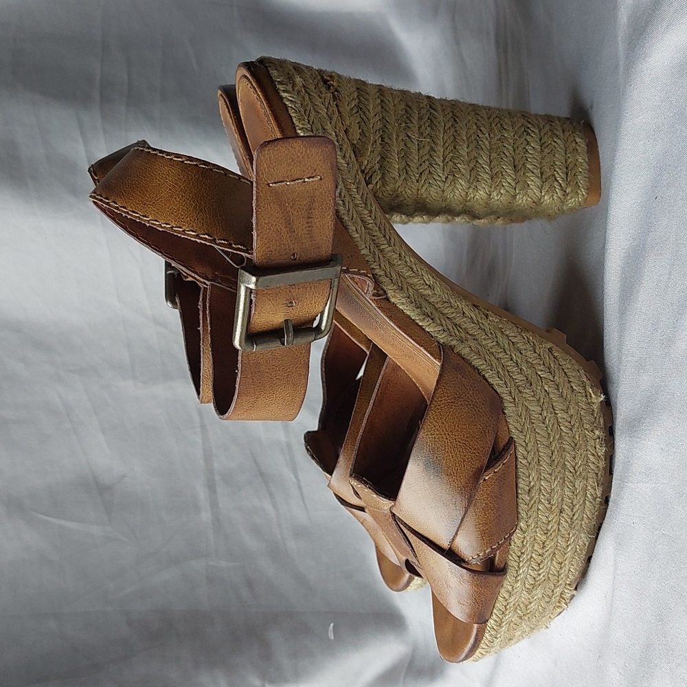 MIA platform faux leather burlap heels, 7.5